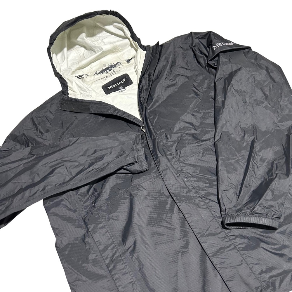 Marmot Rain Jacket Mens M Black Ripstop Hooded Full Zip Outdoor Shell